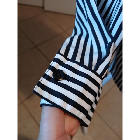 Notations Black White Striped Blouse XL Button Front Long-Sleeve Career Office - Picture 5 of 14